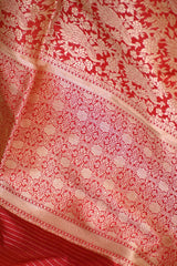 Red Banarasi Katan Silk Dupatta with Mayur & Floral Zari Brocade