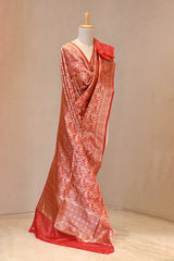 Red Banarasi Katan Silk Dupatta with Mayur & Floral Zari Brocade