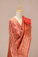 Red Banarasi Katan Silk Dupatta with Mayur & Floral Zari Brocade