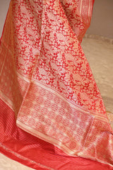 Red Banarasi Katan Silk Dupatta with Mayur & Floral Zari Brocade