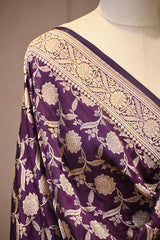Wine Banarasi Katan Silk Dupatta with Gold Zari Woven Floral Jaal