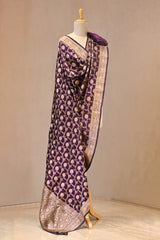 Wine Banarasi Katan Silk Dupatta with Gold Zari Woven Floral Jaal