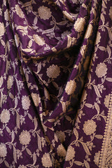 Wine Banarasi Katan Silk Dupatta with Gold Zari Woven Floral Jaal