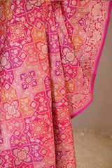 Pink Rangkat Banarasi Katan Silk Dupatta with Geometrical Floral