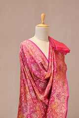 Pink Rangkat Banarasi Katan Silk Dupatta with Geometrical Floral