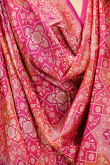 Pink Rangkat Banarasi Katan Silk Dupatta with Geometrical Floral