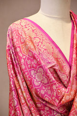 Pink Rangkat Banarasi Katan Silk Dupatta with Geometrical Floral