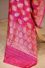 Pink Rangkat Banarasi Katan Silk Dupatta with Intricate Floral