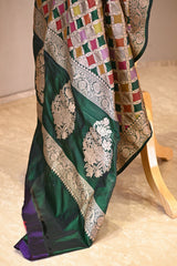 Green Katan Silk Dupatta with Rangkat & Gold Zari Weaving
