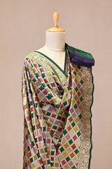 Green Katan Silk Dupatta with Rangkat & Gold Zari Weaving