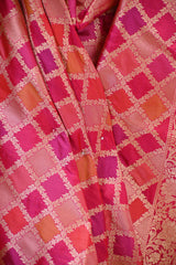 Pink Katan Silk Dupatta with Rangkat & Gold Zari Weaving