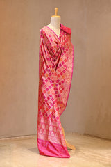 Pink Katan Silk Dupatta with Rangkat & Gold Zari Weaving
