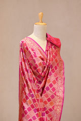 Pink Katan Silk Dupatta with Rangkat & Gold Zari Weaving