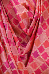 Pink Katan Silk Dupatta with Rangkat & Gold Zari Weaving