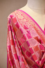 Pink Katan Silk Dupatta with Rangkat & Gold Zari Weaving