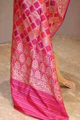 Pink Katan Silk Dupatta with Rangkat & Gold Zari Weaving