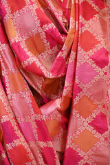 Red Katan Silk Dupatta with Rangkat & Gold Zari Weaving