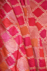 Red Katan Silk Dupatta with Rangkat & Gold Zari Weaving