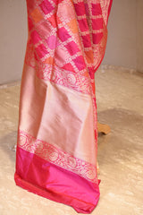 Red Katan Silk Dupatta with Rangkat & Gold Zari Weaving