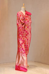 Red Katan Silk Dupatta with Rangkat & Gold Zari Weaving