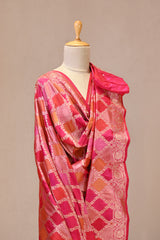 Red Katan Silk Dupatta with Rangkat & Gold Zari Weaving