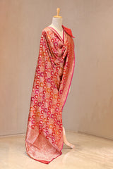 Red Rangkat Banarasi Katan Silk Dupatta with Floral Jaal 