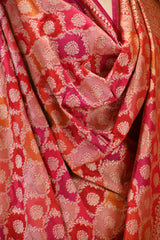 Red Katan Silk Dupatta with Rangkat & Gold Zari Floral Jaal