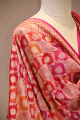 Red Katan Silk Dupatta with Rangkat & Gold Zari Floral Jaal