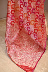 Red Katan Silk Dupatta with Rangkat & Gold Zari Floral Jaal
