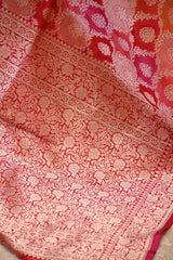 Red Katan Silk Dupatta with Rangkat & Gold Zari Floral Jaal