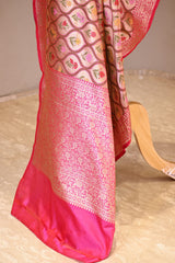 Pink Katan Silk Dupatta with Brocade Geometrical Floral Jaal