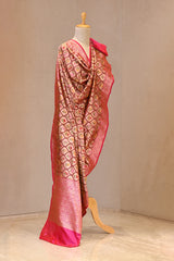 Pink Katan Silk Dupatta with Brocade Geometrical Floral Jaal
