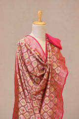 Pink Katan Silk Dupatta with Brocade Geometrical Floral Jaal