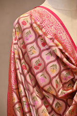 Pink Katan Silk Dupatta with Brocade Geometrical Floral Jaal