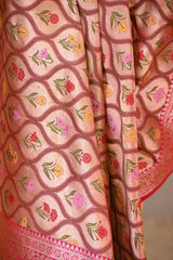 Pink Katan Silk Dupatta with Brocade Geometrical Floral Jaal