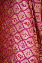 Deep Pink Banarasi Katan Silk Dupatta with Gold Zari Brocade Jaal