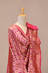 Deep Pink Banarasi Katan Silk Dupatta with Gold Zari Brocade Jaal