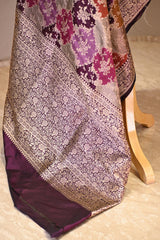 Wine Rangkat Banarasi Katan Silk Dupatta with Floral Jaal
