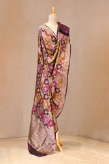 Wine Rangkat Banarasi Katan Silk Dupatta with Floral Jaal