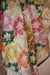 Green Rangkat Banarasi Katan Silk Dupatta with Floral Jaal