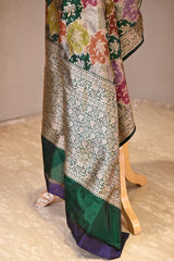 Green Rangkat Banarasi Katan Silk Dupatta with Floral Jaal