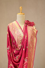 Magenta Pink Banarasi Dupatta with Gold Zari Floral Jaal Work