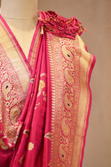 Magenta Pink Banarasi Dupatta with Gold Zari Floral Jaal Work