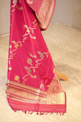Magenta Pink Banarasi Dupatta with Gold Zari Floral Jaal Work