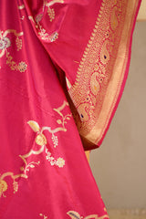 Magenta Pink Banarasi Dupatta with Gold Zari Floral Jaal Work