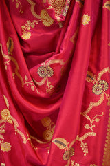 Magenta Pink Banarasi Dupatta with Gold Zari Floral Jaal Work