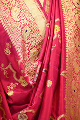 Magenta Pink Banarasi Dupatta with Gold Zari Floral Jaal Work