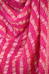 Rani Pink Designer Bandhani Dupatta with Sona Rupa Zari Motifs
