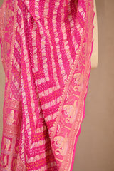Rani Pink Designer Bandhani Dupatta with Sona Rupa Zari Motifs
