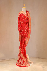 Red Bandhani Georgette Khaddi Dupatta with Sona Rupa Zari Floral Border